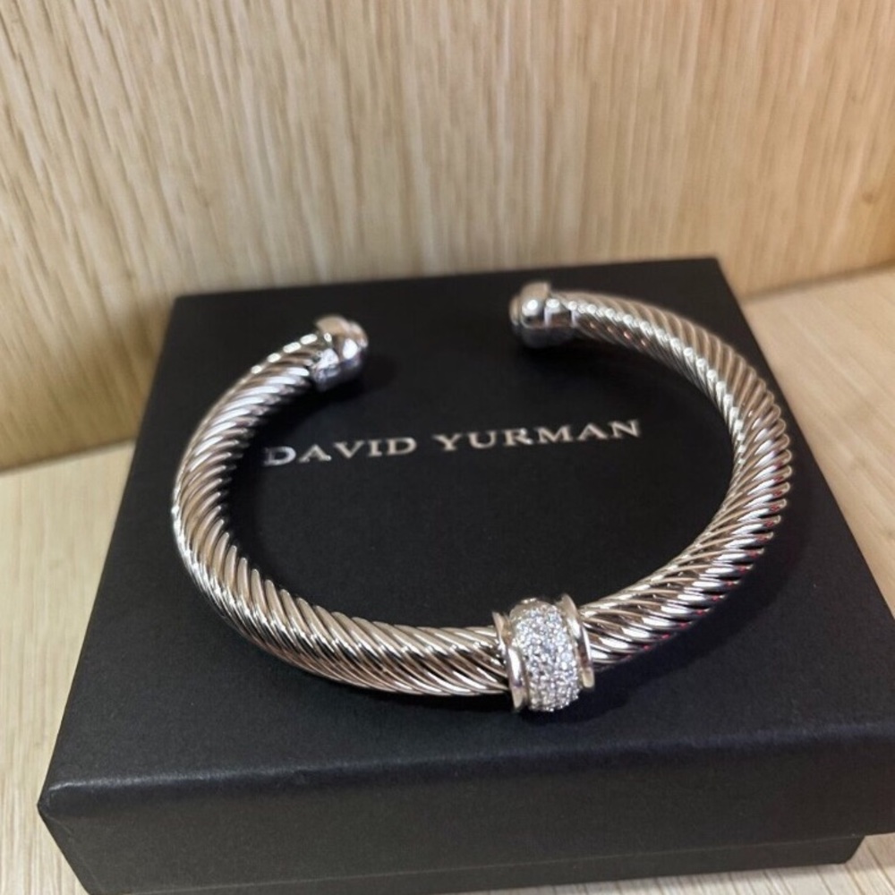 David Yurman Silver Bracelet with Diamond Accents 7mm